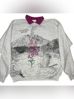 Vintage Mt. St. Helens 90’s Allover Printed Collard Crew Neck Sweatshirt Sz XL